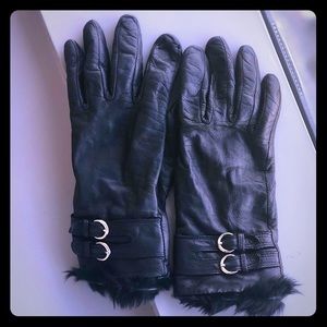 Brooks Brothers Leather Gloves with Rabbit Trim